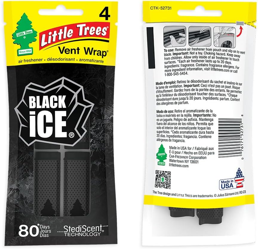 LITTLE TREES Car Air Freshener | Vent Wrap Provides Long Lasting Scent, Invisibly Fresh | Black Ice, 16 Air Fresheners