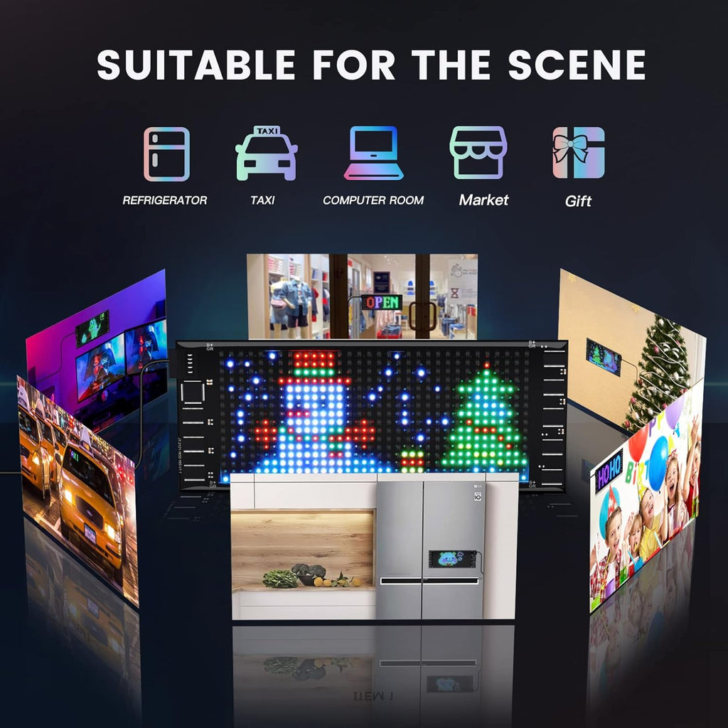 KJOY Mini LED Car Signs, 6.7''x2.76'' Flexible USB 5V LED digital sign Bluetooth Application Control DIY Programmable Scrolling LED Sign for Car Party Wedding Festival 7x3 inch