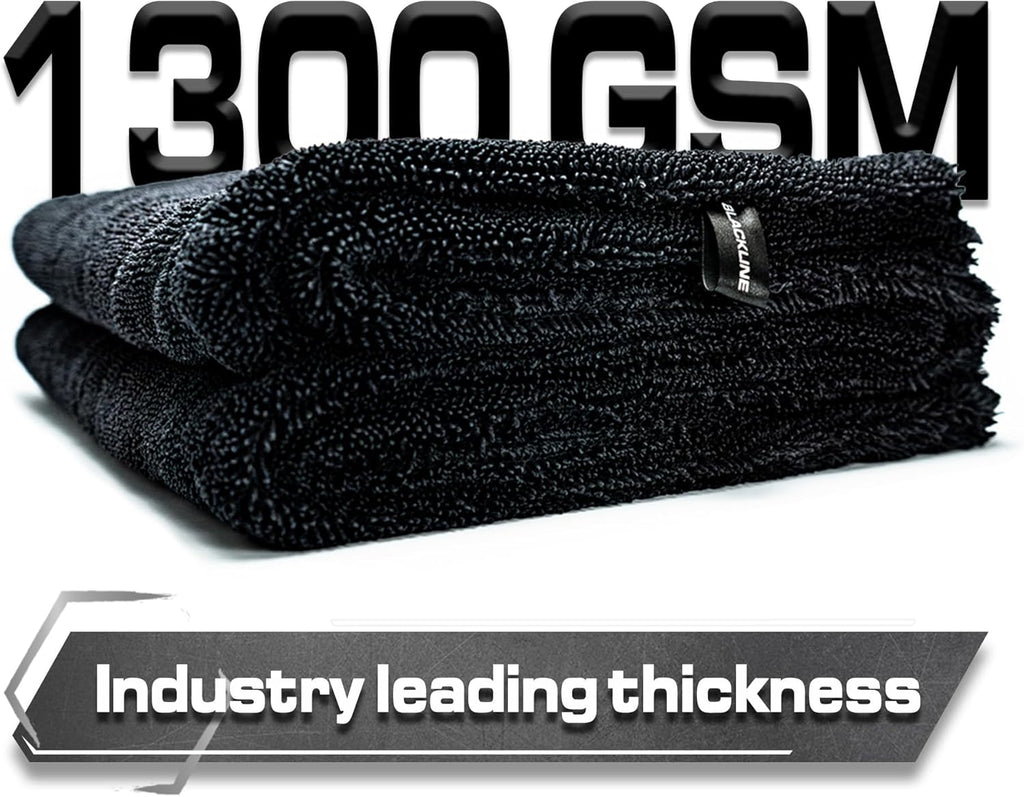Blackline 24"x36" Twisted-Loop Drying Towel, 1300GSM, Streak Free, Lint Free, Reusable - Car Accessories, Bath Towels, Microfiber Cleaning Cloth - One Pass is All You Need