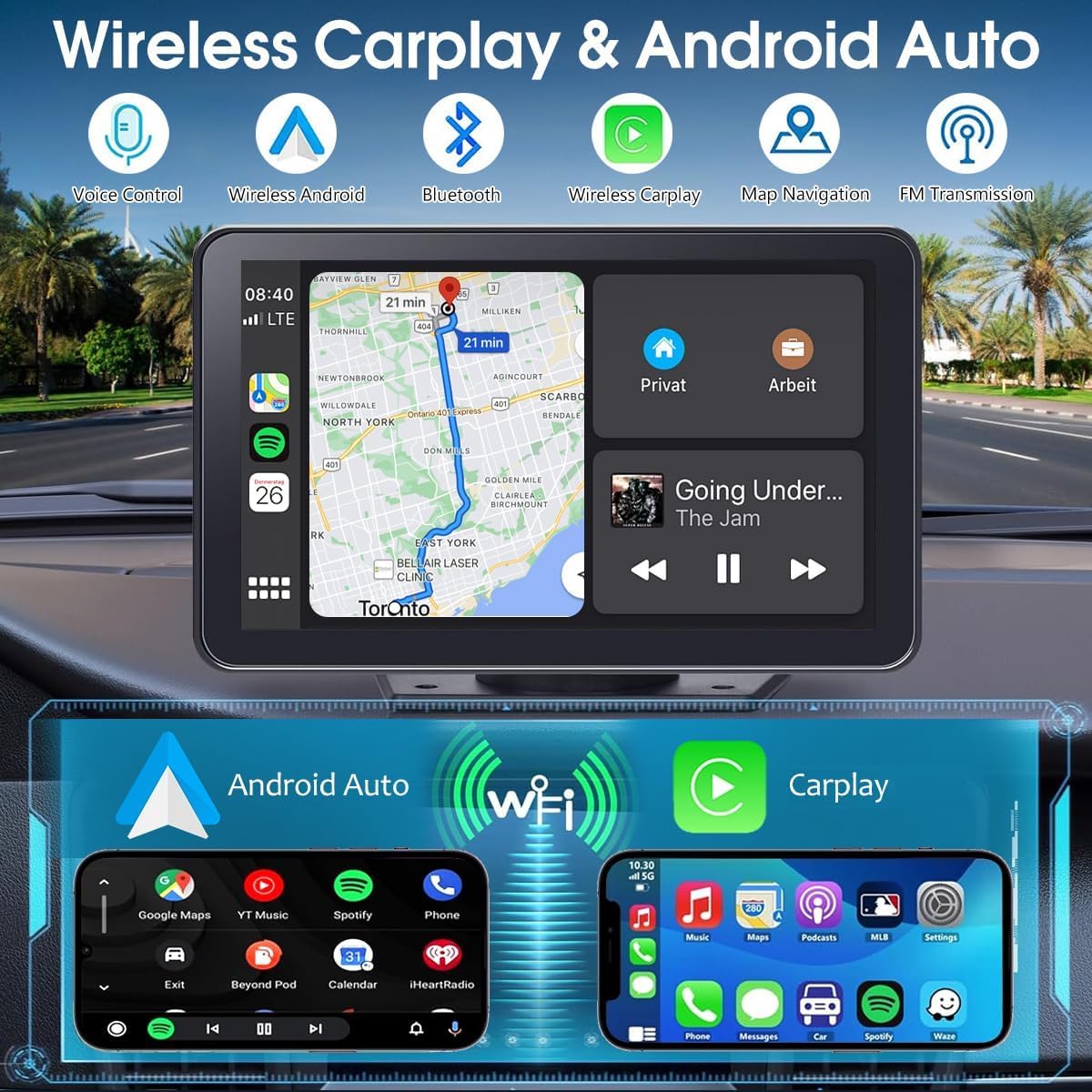 2026 Enhanced Carplay Screen for Car - 7" HD Portable Carplay & Android Auto with Bluetooth, HD Backup Camera, GPS Navigation, Siri, FM Radio, AUX, and Mirror Link – Compatible with All Vehicles