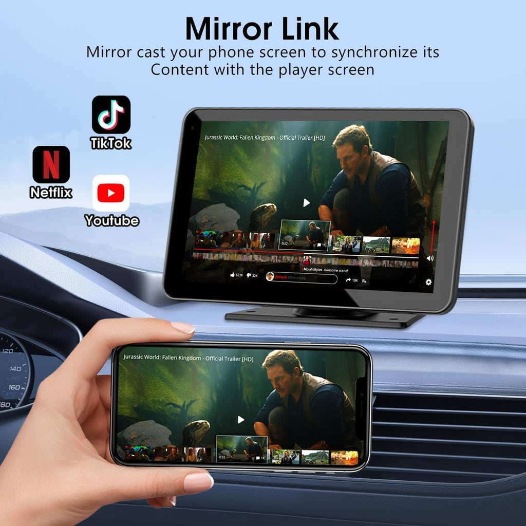 2026 Enhanced Carplay Screen for Car - 7" HD Portable Carplay & Android Auto with Bluetooth, HD Backup Camera, GPS Navigation, Siri, FM Radio, AUX, and Mirror Link – Compatible with All Vehicles