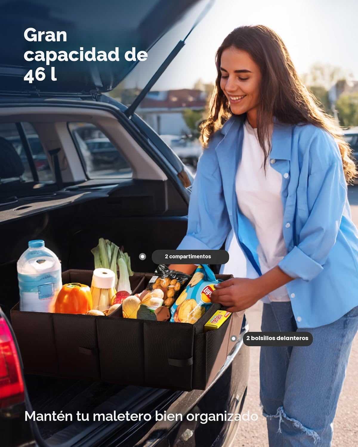 Organizador de Cajuela Plegable HOTOR – Impermeable 46L con 6 Bolsillos