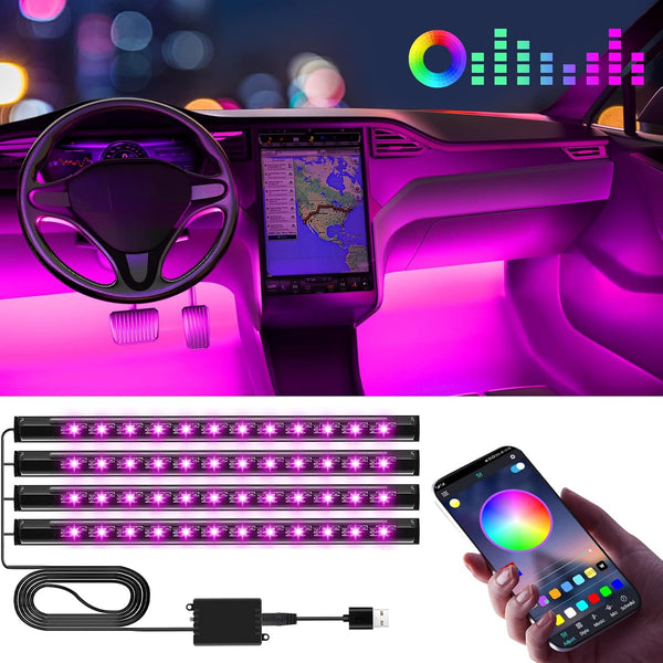 Winzwon Led Lights for Car Accessories Interior, Christmas Stocking Stuffers for Men Women Teen Girls, White Elephant Gifts for Adults, APP Control with USB Port Color Change Lights for Truck Decor