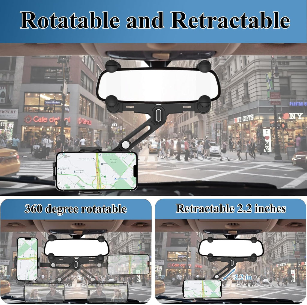 Soporte de Teléfono para Espejo Retrovisor – Rotación 360° Retráctil
