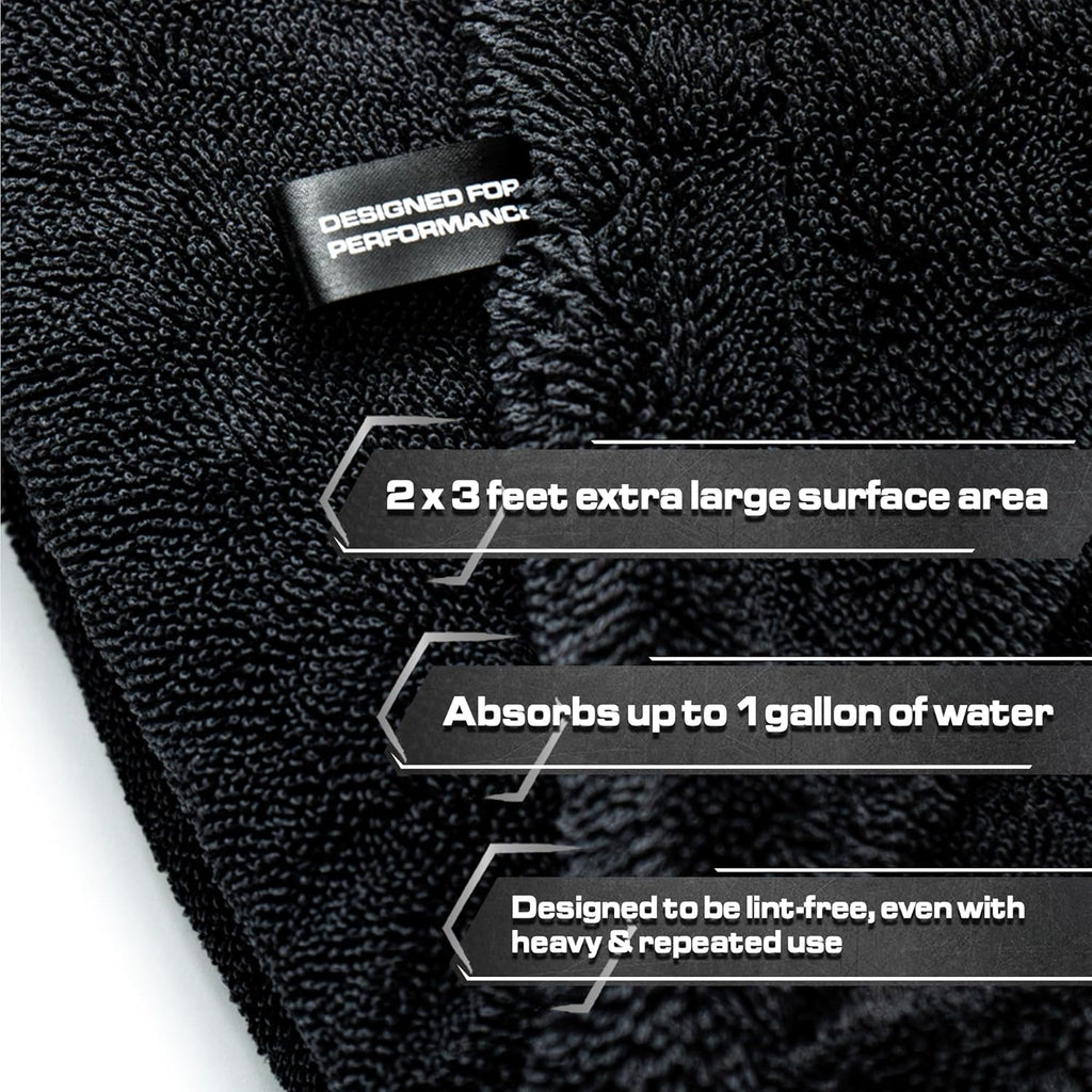 Blackline 24"x36" Twisted-Loop Drying Towel, 1300GSM, Streak Free, Lint Free, Reusable - Car Accessories, Bath Towels, Microfiber Cleaning Cloth - One Pass is All You Need