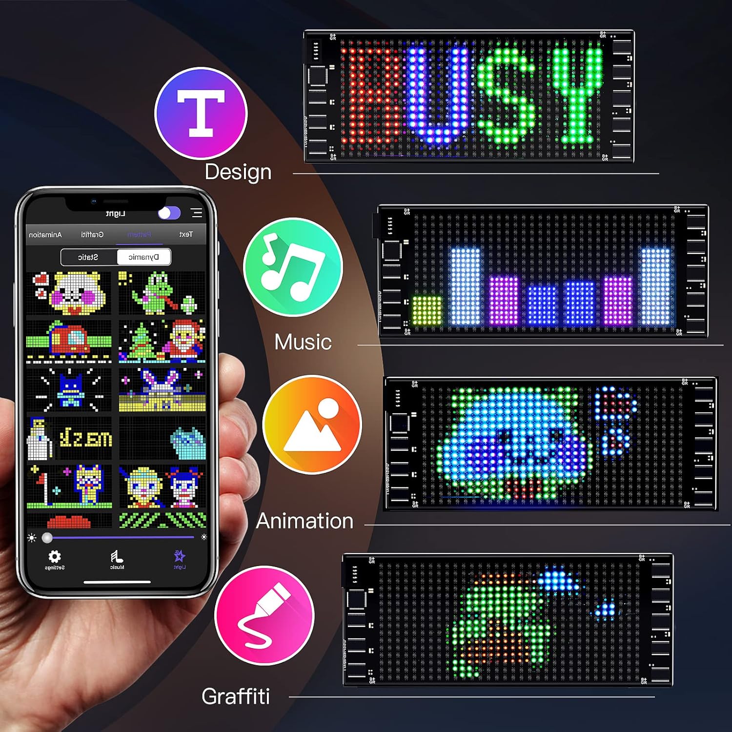 KJOY Mini LED Car Signs, 6.7''x2.76'' Flexible USB 5V LED digital sign Bluetooth Application Control DIY Programmable Scrolling LED Sign for Car Party Wedding Festival 7x3 inch