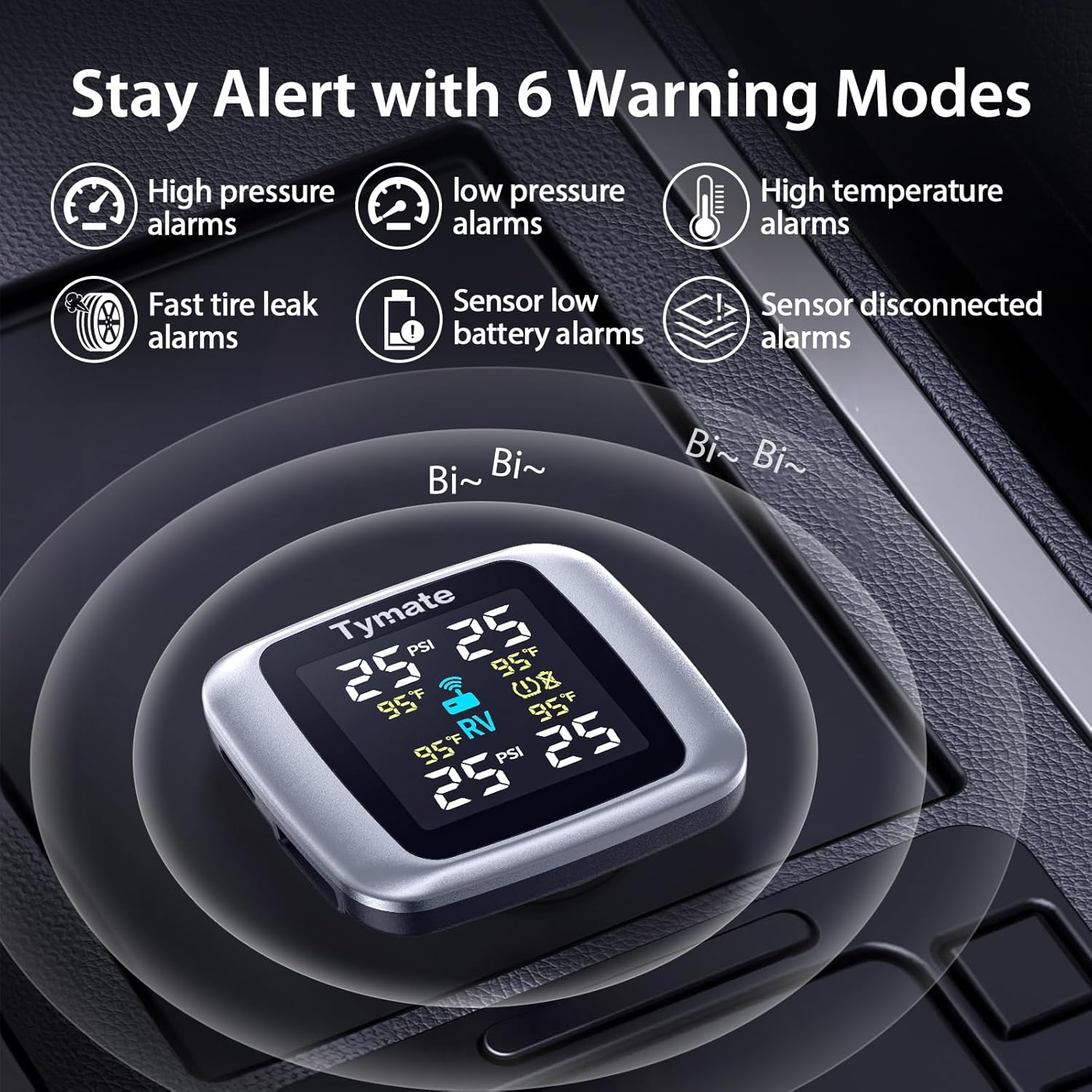 Tymate TM7 Tire Pressure Monitoring System, Wireless TPMS with 4 External Sensors & 6 Alarm Modes, Colorful Display, Real-time Tire Pressure Monitor System, Ideal for RV SUV MPV Truck Sedan (0-87 PSI)