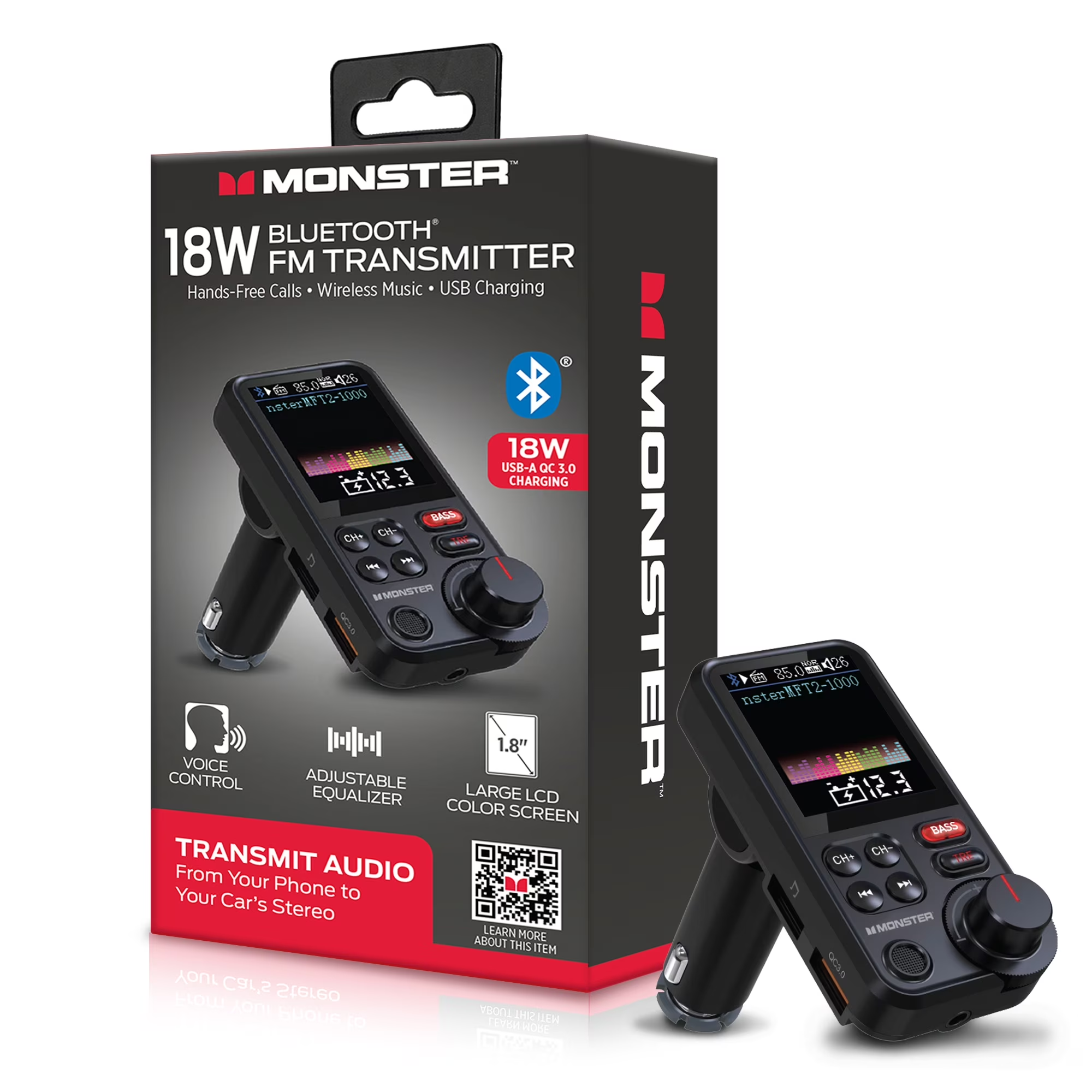 Transmisor FM Bluetooth Monster 18W con Carga Rápida QC 3.0