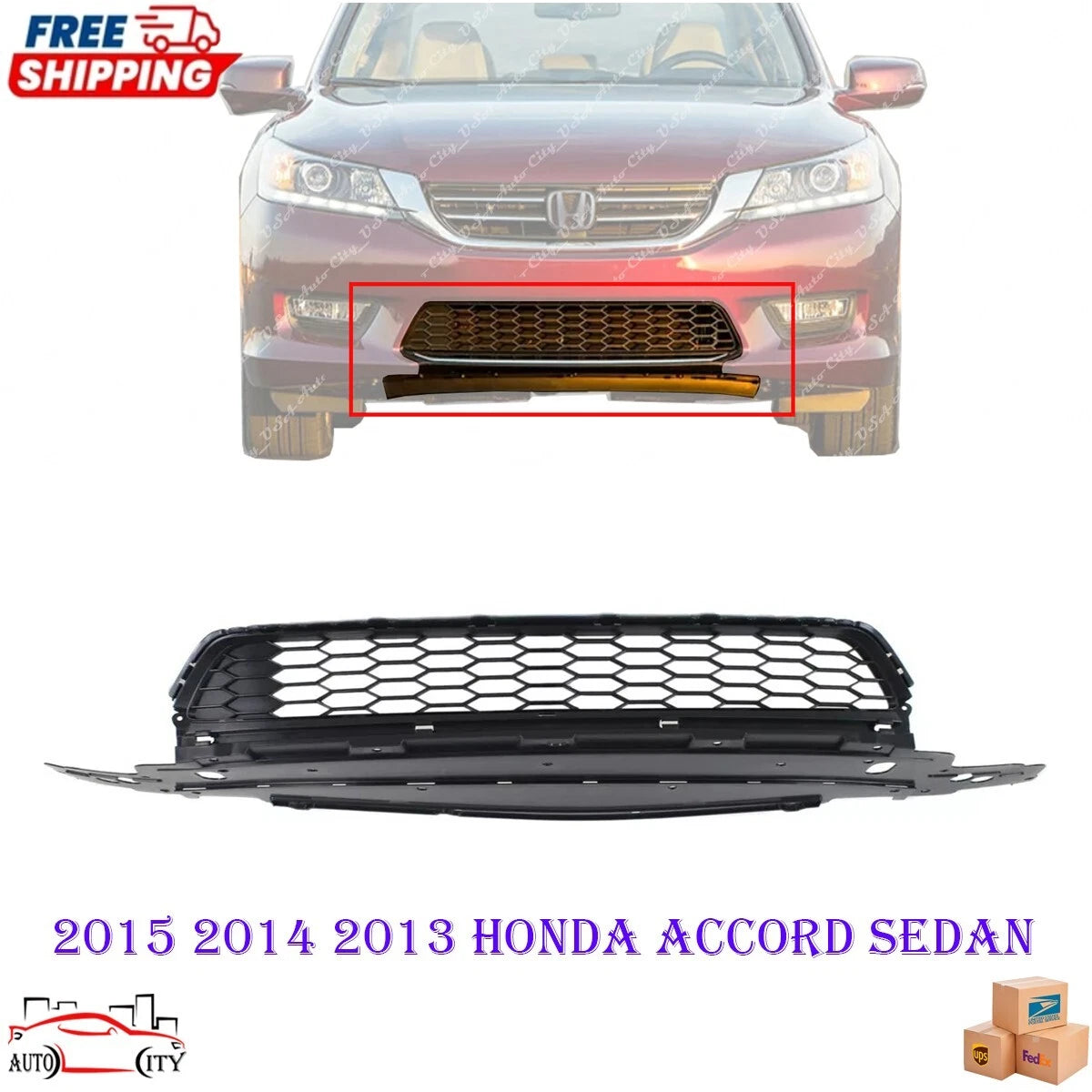 Grille Assembly Gray Plastic For 2013-2015 Honda Accord Front Lower Bumper Cover