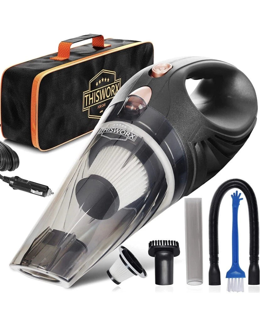 Mini Aspiradora de Auto THISWORX – Alta Succión 12V con Accesorios