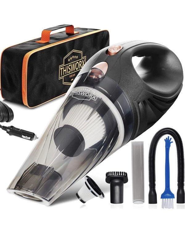 Mini Aspiradora de Auto THISWORX – Alta Succión 12V con Accesorios